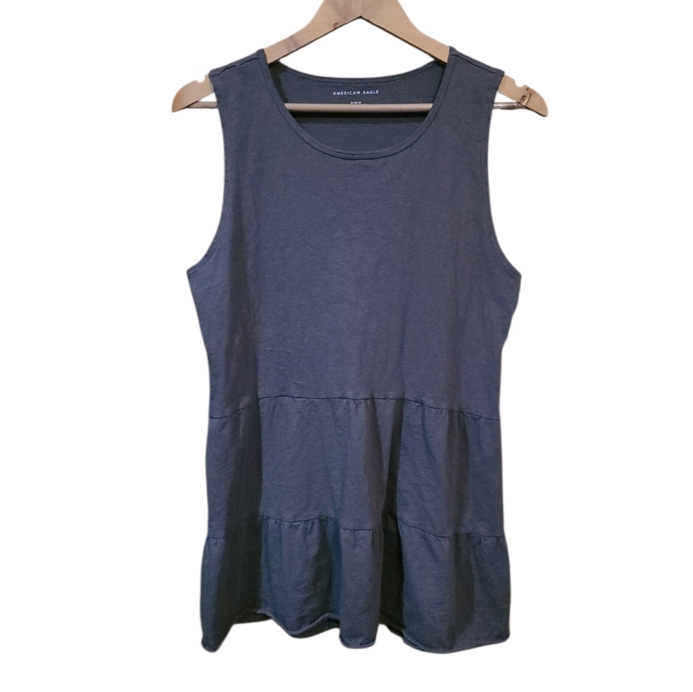 Women's AE Tiered Peplum Tunic Tank Top Medium Grey Cotton